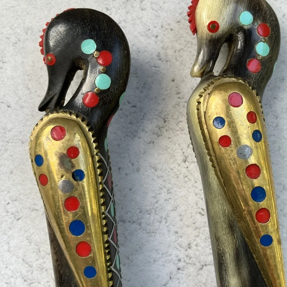 Vtg 50s Alfred Haddad Jezzine Bird Rooster Salad Spoon & Carving Set*AS IS READ*